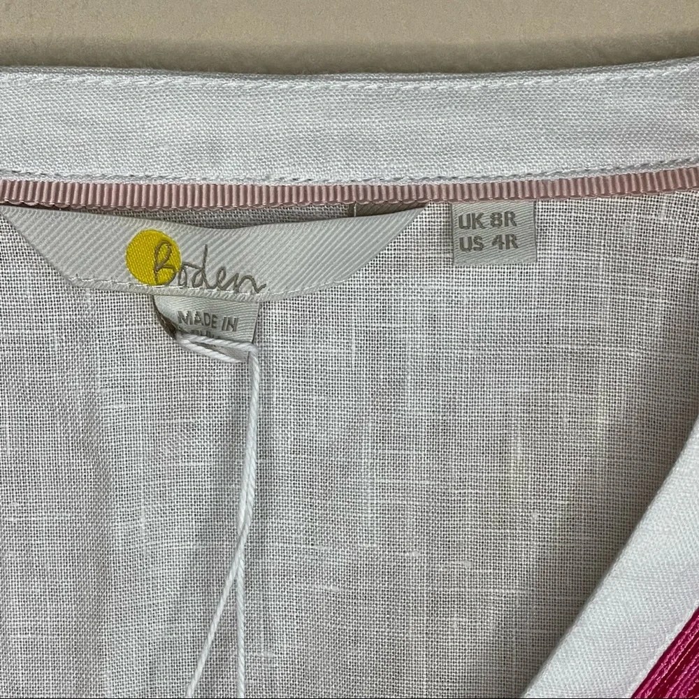 Boden Bella Embroidered Linen Dress Size US 4 Regular in White/Pink - Picture 5 of 9